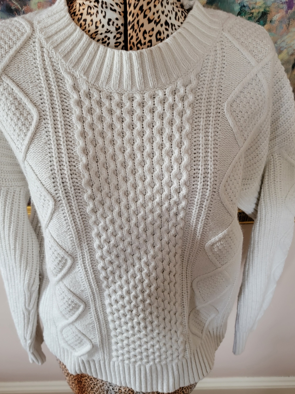 Banana Republic Cream Cable-Knit Crewneck Sweater